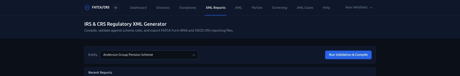 FATCA/CRS Compliance Platform — Regulatory XML Reporting